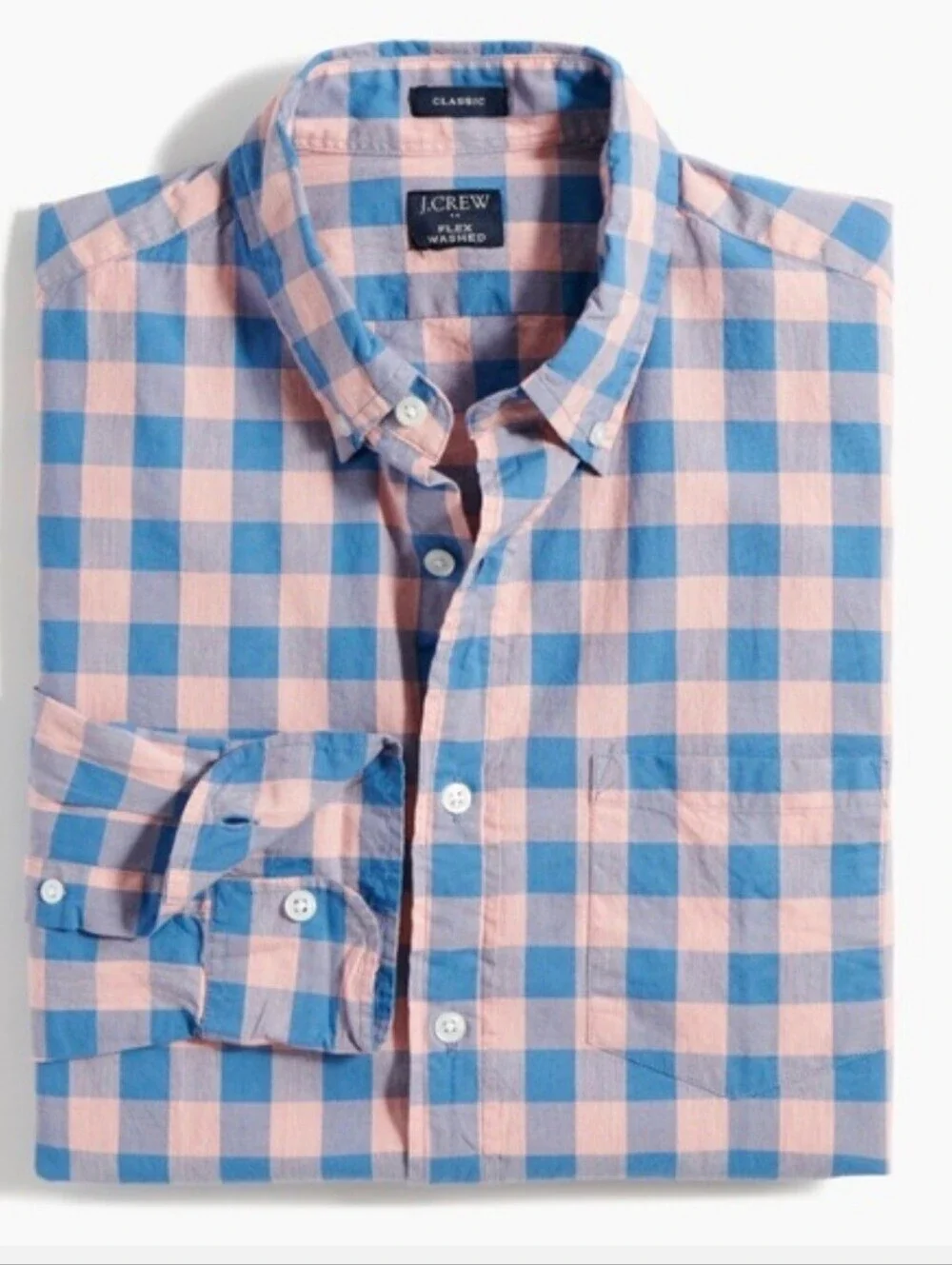 J. Crew Classic Flex Washed Gingham Plaid Button Shirt Men's Medium Pink Blue
